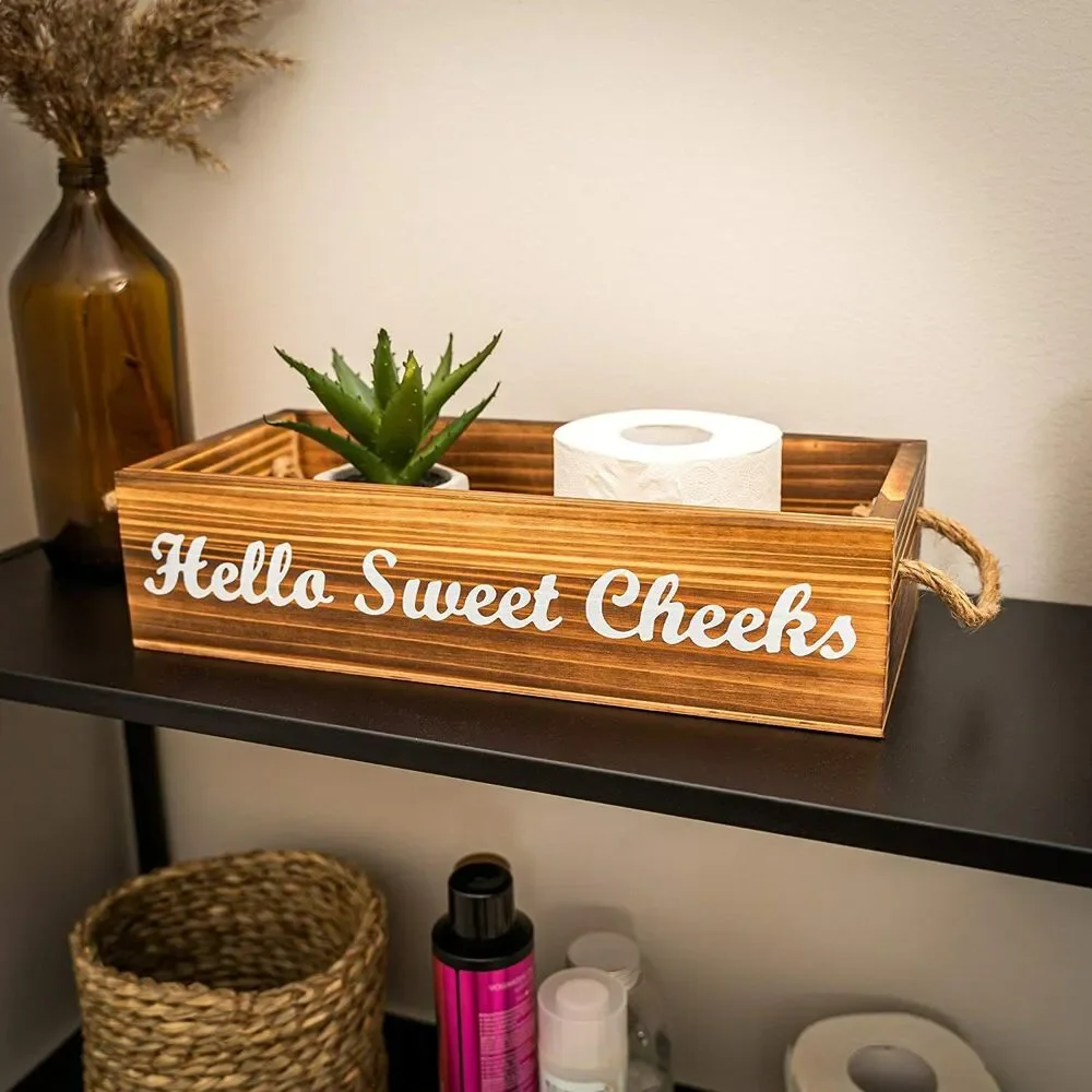 'Nice Butt' Bathroom Decor Box | Rustic Bathroom Storage Box - 2-Sided Funny